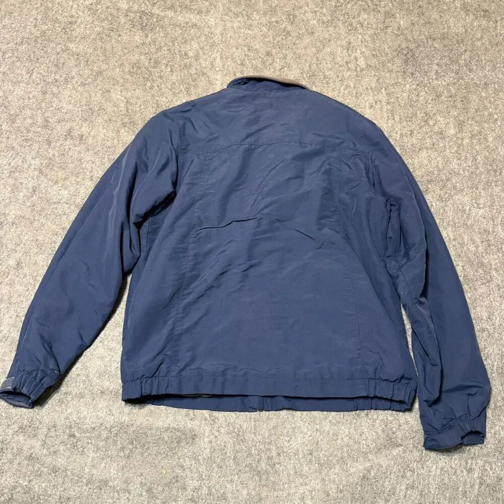 Eddie Bauer Mens Fleece Lined Harrington Jacket Size L Blue Nylon Full Zip Logo